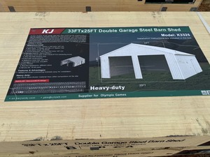 lot 966 image: Unused 25 x 33 x 14 Double garage Steel Barn  Cream in color