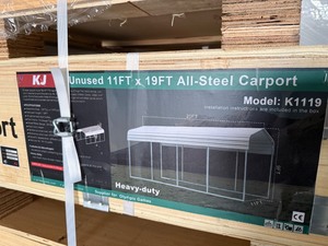 lot 978 image: Unused 11 x19 x 9 All Steel Carport  Cream in Color