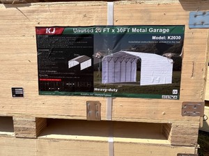 lot 967 image: Unused 20 x 30 x14 Fully Enclosed Side Wall Carport  Cream in Color