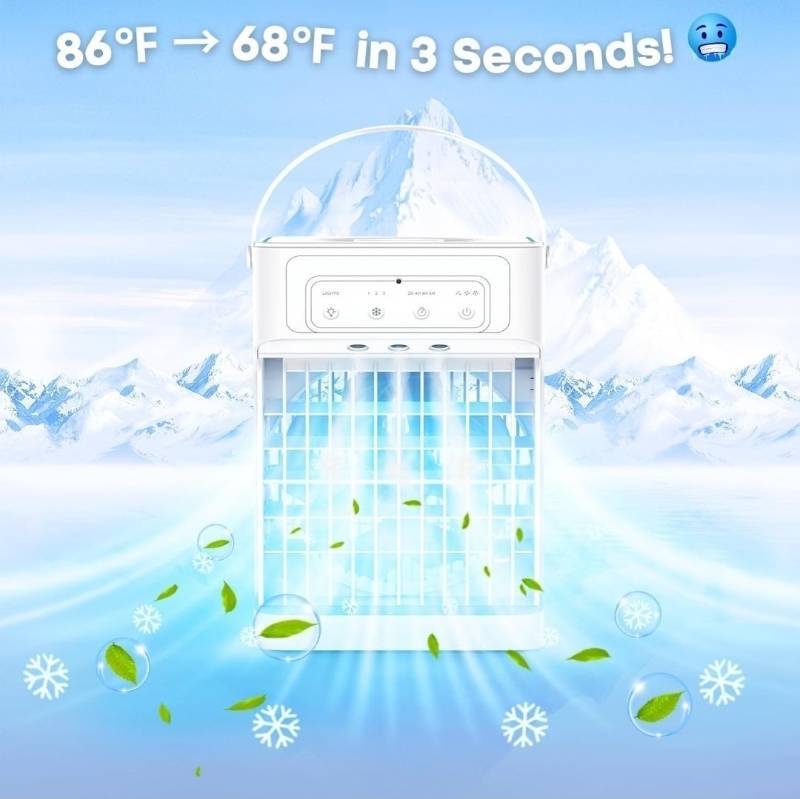 Portable Air Cooler With 40oz Tank, 3 Speeds & Mist Settings, 7-Color Lights | Personal Mini AC For Room, Bedroom, Desk