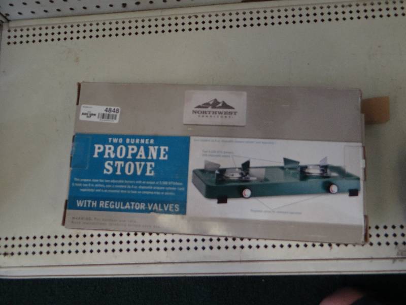 lot 4848 image: Northwest territory 2 burner propane stove w regulator valves