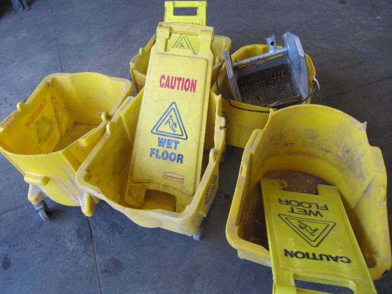 Mopping Equipment: Mop Bucket, Wet Floor Signs