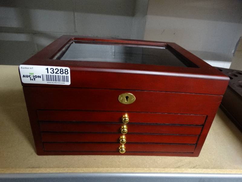 lot 13288 image: Gold dollar coin cabinet with coins.