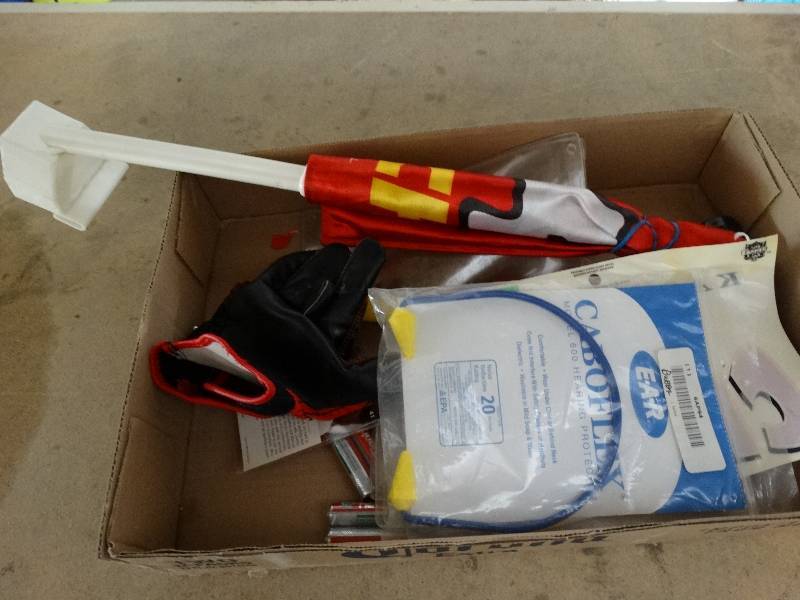 lot 13356 image: Lot of Kansas city chiefs window flag, sticker, 2 flashlights and miscellaneous.