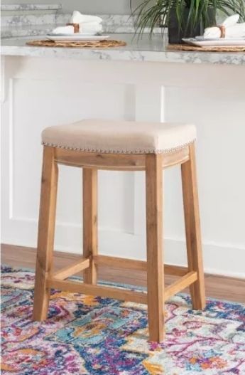 lot 19531 image: Natural Wood Counter Stool with Upholstered Seat - Retail $89