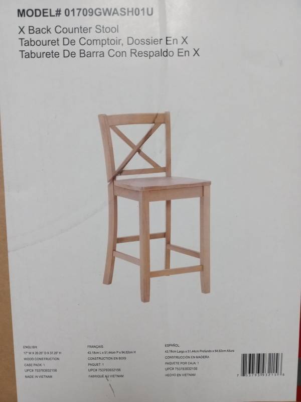 lot 19550 image: X-Back Wooden Counter Stool - Retail $89