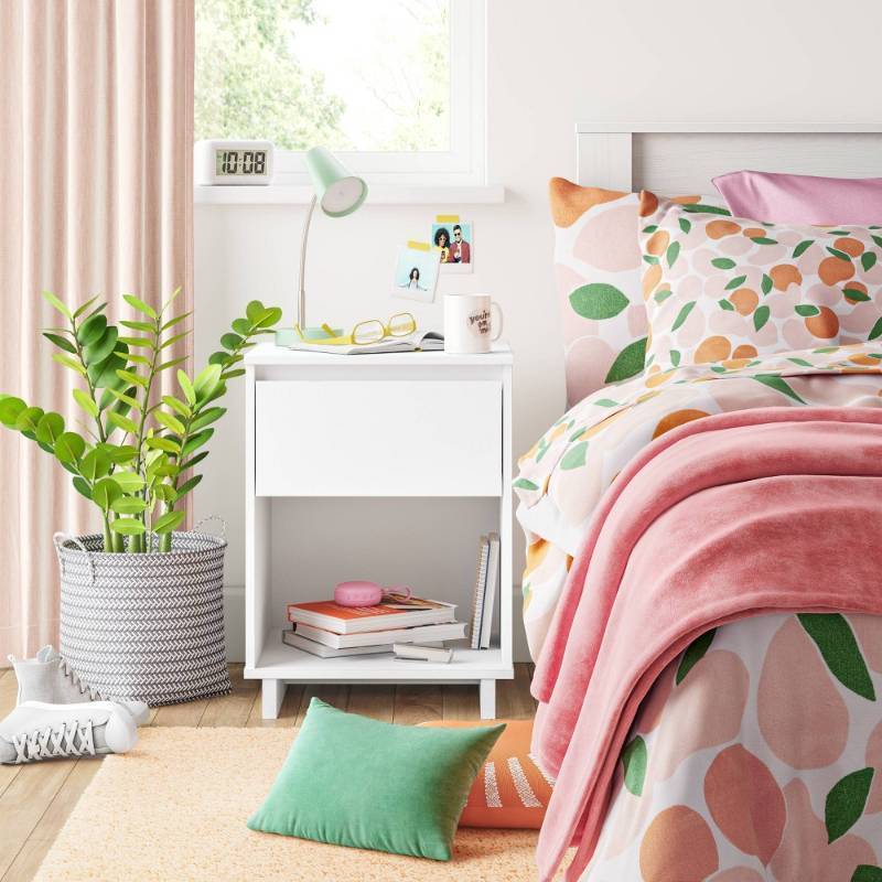 lot 19459 image: Modern Nightstand White - Room Essentials�� Laminated Particle Board Bedside Table with Storage Compartment