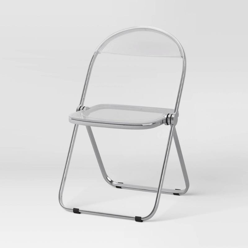 lot 19288 image: Modern Metal Acrylic Dorm Folding Chair Chrome - Room Essentials�� - Retail $50