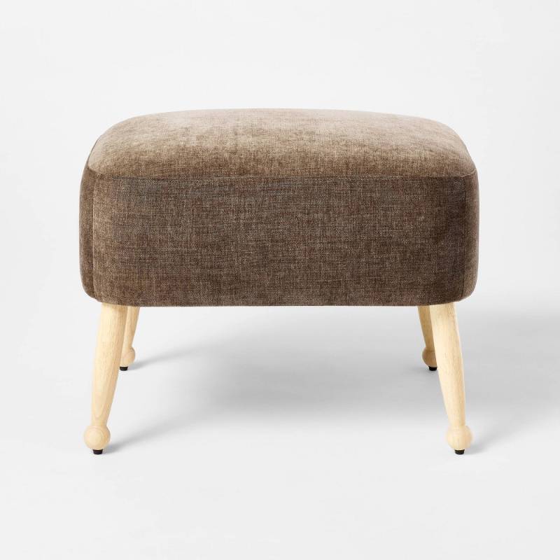lot 19486 image: Corallina Upholstered Wooden Ottoman Natural WoodDark Brown - Threshold�� designed with Studio McGee Assembly Required - Retail $135