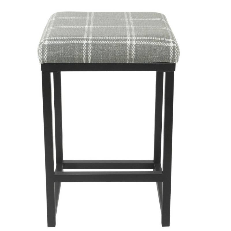 lot 19575 image: Open Back Counter Height Bar Stool Charcoal Plaid - HomePop - Retail $100