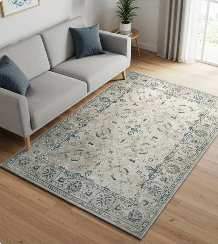 lot 19683 image: Traditional Oriental Pattern Area Rug in Light Gray and Blue - Retail $199