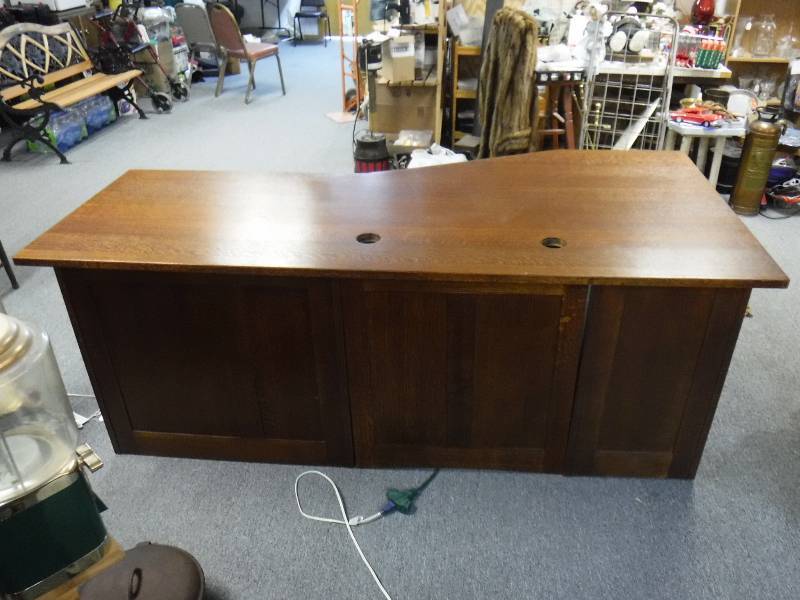 lot 7000 image: Winners Only Desk with Modern Credenza Solid Wood Mission Style Very Nice Office Furniture