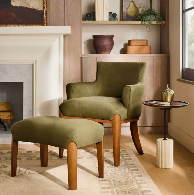 lot 20064 image: Mid-Century Style Olive Green Ottoman - Retail $199