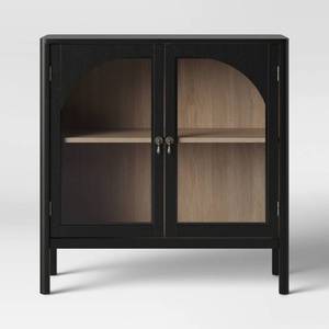 lot 20133 image: New Bedford 2 Door Accent Cabinet Black - Threshold�� Elegant Storage, Pewter-Finish Hardware, Wood Veneer - Retail $250