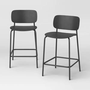 lot 20170 image: Set of 2 24 Molded Plastic with Metal Base Counter Height Barstool Black - Room Essentials�� - Retail $100
