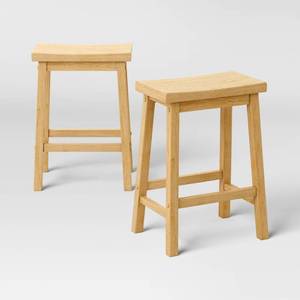 lot 20182 image: Set of 2 24 Solid Wood Backless Saddle Counter Height Barstools Natural - Room Essentials�� - Retail $60