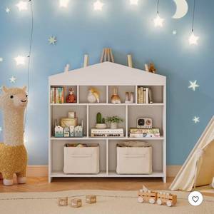 lot 20212 image: 9-Cubby Kids Bookshelf Toy Storage Organizer - White Wooden Bookcase for Playroom, Nursery & Kids Room - Retail $200