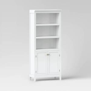 lot 20220 image: 72 Carson 5 Shelf Bookcase with Doors White - Threshold�� Sturdy Storage, Traditional Style - Retail $300