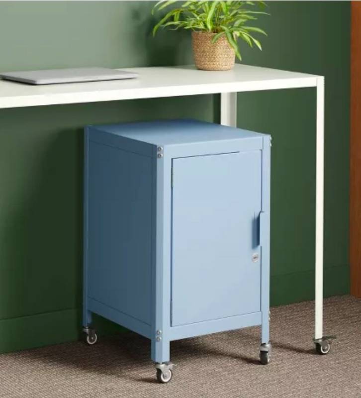 lot 20126 image: Mobile Steel Storage Cabinet with Wheels- Blue