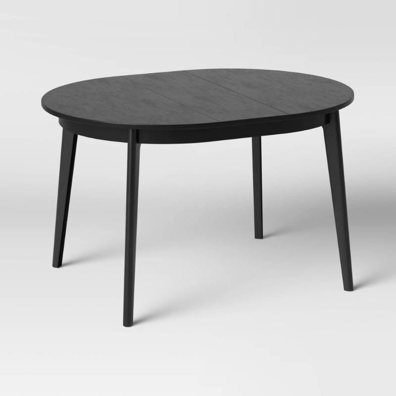 lot 20178 image: Astrid Mid Century Round Extendable Dining Table Black - Threshold�� Removable Leaf, Seats 4 - Retail $450