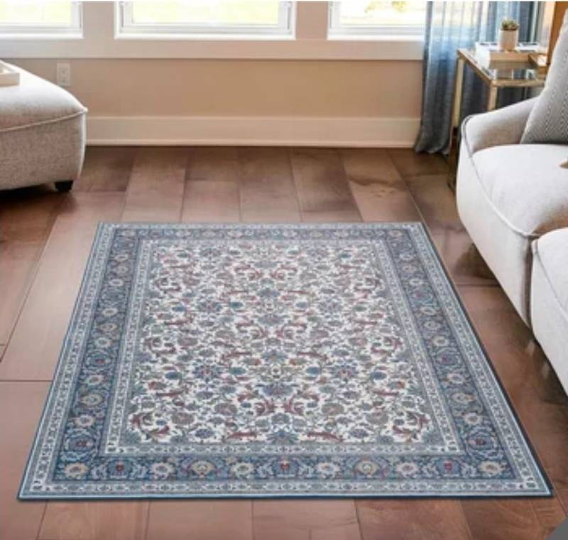 lot 19949 image: Persian Style Blue and White Floral Area Rug - Retail $125