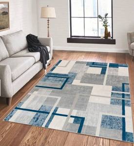 lot 19691W image: Modern Geometric Area Rug in Blue and Gray - Retail $299