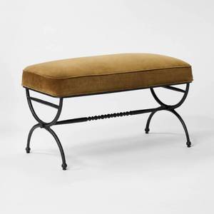 lot 20251D image: Traditional Cast Iron Bench with Upholstered Seat Cushion Olive Green - Threshold�� designed with Studio McGee - Retail $180