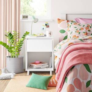 lot 20252D image: Modern Nightstand White - Room Essentials�� Open Shelf, Storage Drawer, Laminated Finish, Particle Board, Rectangle Shape&nbsp