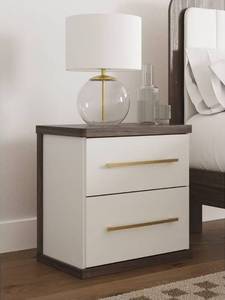 lot 20276C image: Signature Design by Ashley Nendalane 2-Drawer Nightstand with USB port, BrownWhite - Retail $250