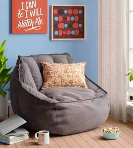 lot 20277R image: Gray Channel-Tufted Lounge Bean Bag Chair - Retail $149