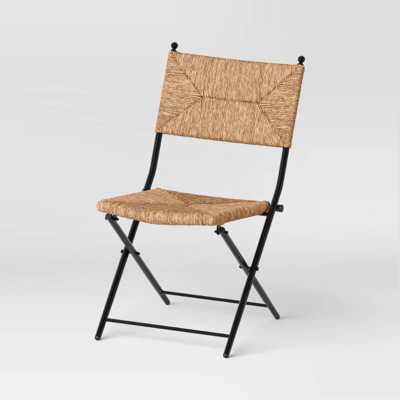 lot 185840 image: Rush Weave Wicker Folding Patio Chair Brown - Threshold designed with Studio McGee