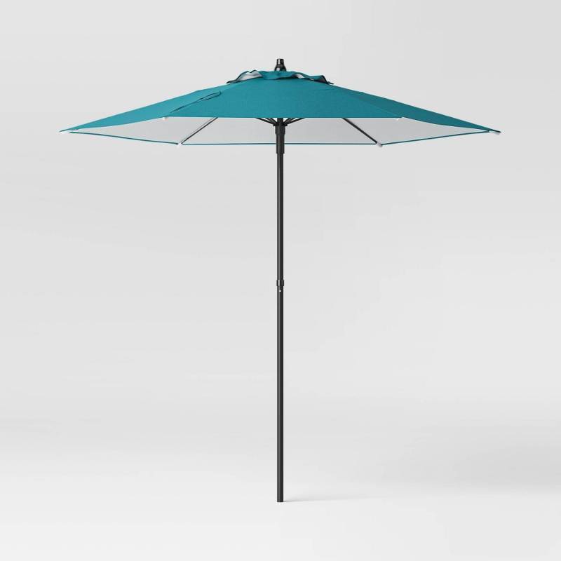 lot 19719 image: 7.5 Round Outdoor Patio Market Umbrella Fern Shower - Room Essentials�� Push-Up, Steel Frame, No Tilt -