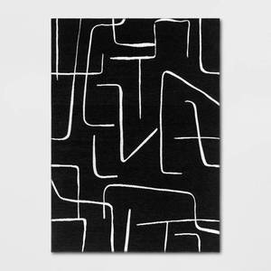 lot 20401 image: 53x7 Abstract Lines Outdoor Area Rug Black - Threshold�� - Retail $90