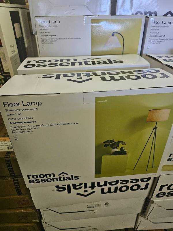 lot 20462 image: Tripod Floor Lamp with Shade Black - Room Essentials�� Modern Standing Light, ETL Listed, Metal Body