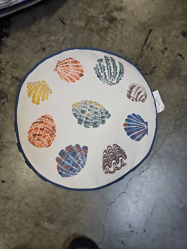 lot 19258 image: Coastal Seashell Round Decorative Pillow - Retail $35