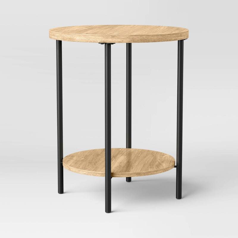lot 19502 image: Wood and Metal Small Round End Table Natural Finish - Room Essentials��