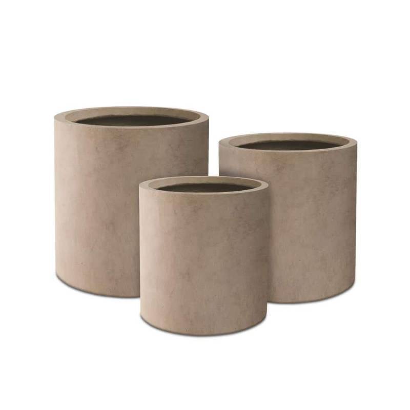 lot 19884 image: Rosemead Home & Garden 3pc Concrete Outdoor Planter Pots Beige 15.8x15.8
