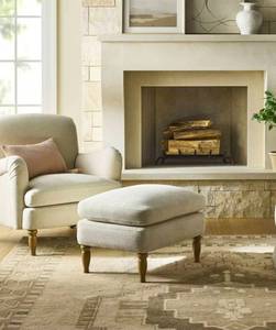 lot 20582 image: Upholstered Ottoman with Wooden Legs - Retail $150