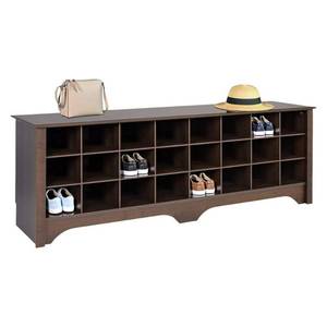 lot 20585 image: Prepac 60 Shoe Cubby Bench Espresso Brown Entryway Storage, Laminated Wood Composite, Seats 2 - Retail $419
