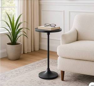 lot 20588 image: Black Metal Pedestal Side Table with Round Top - Retail $45