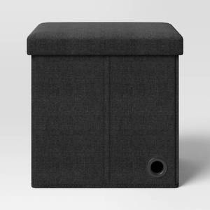 lot 20599 image: Collapsible Single Storage Dorm Ottoman Black - Room Essentials Upholstered, Textured Fabric, Wood Frame, Storage Lid - Retail $30