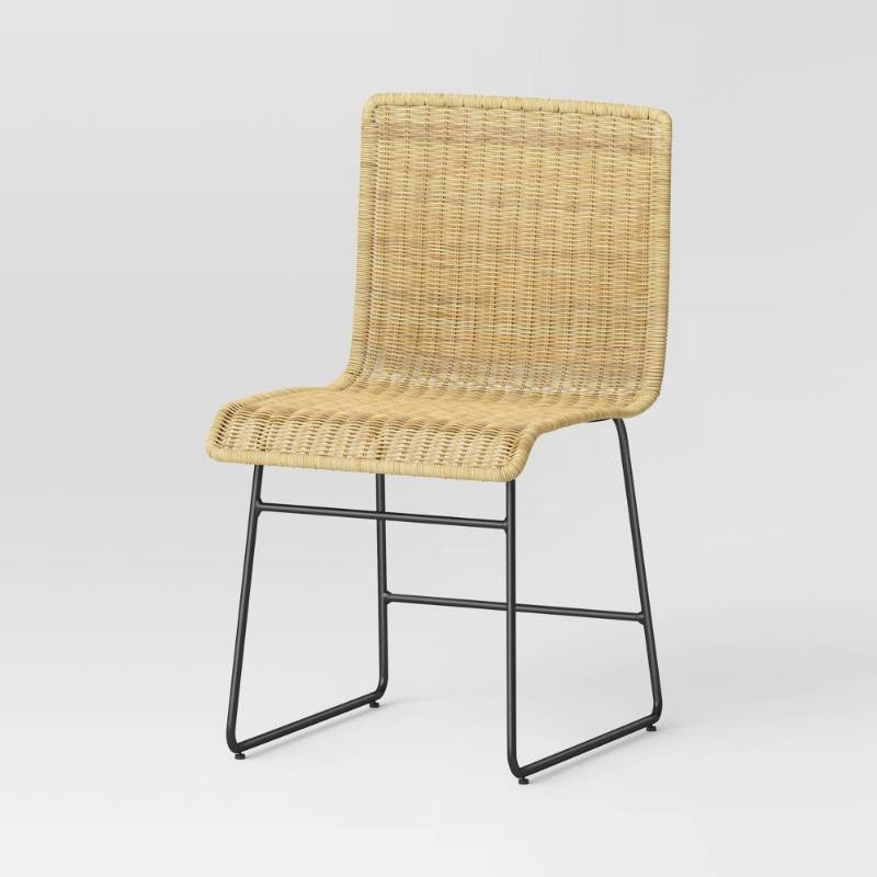 lot 18801 image: Chapin Modern Woven Dining Chair with Metal Legs Threshold - Threshold�� Black Frame, Rattan-Like Design - Retail $180