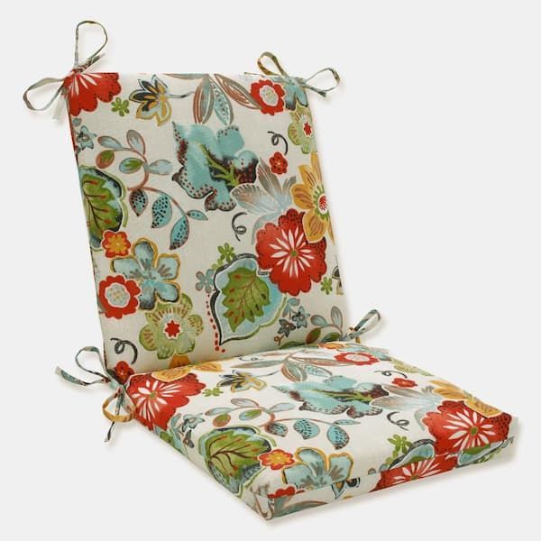 lot 18568 image: Bright Floral OutdoorIndoor 18 in. W x 3 in. H Deep Seat, 1-Piece Chair Cushion and Square Corners in Ivory Alastriste - Retail $38