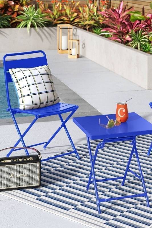 lot 19021 image: Metal Slat Folding Chair Blue - Room Essentials - Retail $50