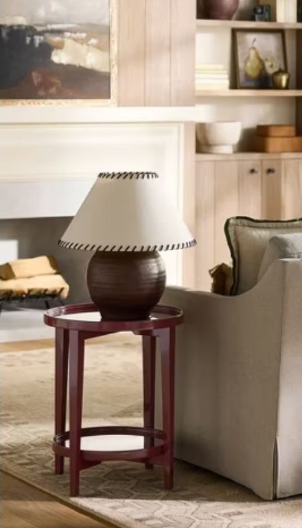 lot 20127 image: Round Two-Tier Side Table in Burgundy - Retail $135