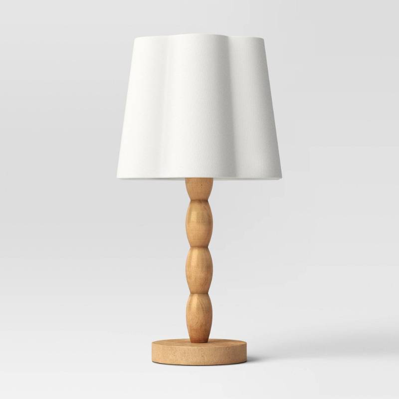 lot 20477 image: 2 pk Turned Wood Table Lamp with Scalloped Shade - Room Essentials�� - Retail $25