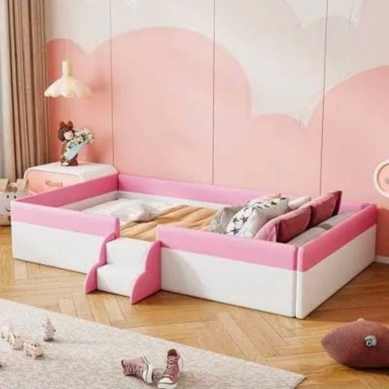 lot 20604 image: Pink and White Twin Size Bed Frame STAIRS ONLY  - Retail $150