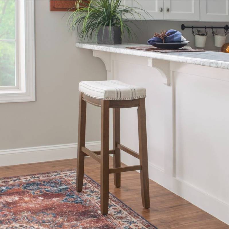 lot 20608 image: Wood Bar Stool with Upholstered Seat - Retail $75