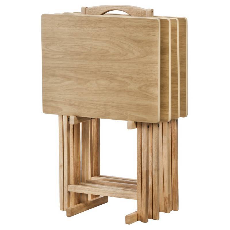 lot 20616 image: Peakform 5pc TV Tray Set Wood Natural - Retail $75