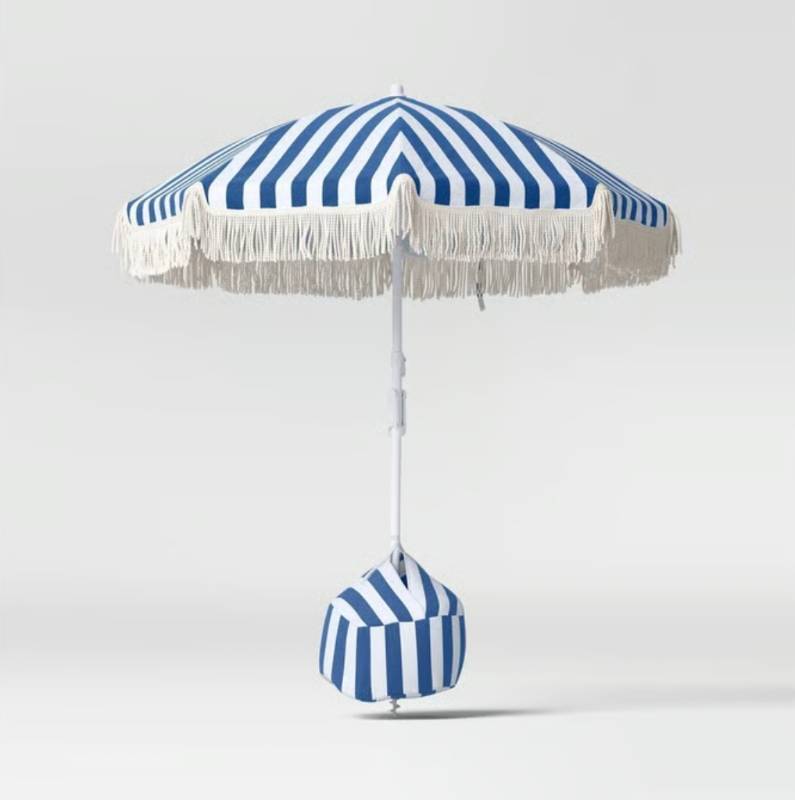lot 19744 image: 6ft Round Tilt Beach Umbrella - Navy Stripe